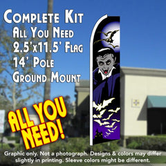 Vampire (Halloween) Windless Advertising Feather Flag Kit (Flag, Pole, & Ground Spike) 14 Feet Outdoor Flags