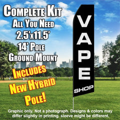 Vape Shop (Black) Windless Advertising Feather Flag Kit (Flag, Pole, & Ground Spike) 14 Feet Outdoor Flags