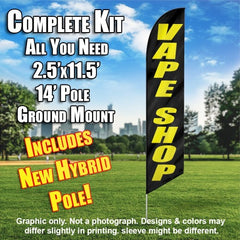 Vape Shop (Red/Yellow) Windless Advertising Feather Flag Kit (Flag, Pole, & Ground Spike) 14 Feet Outdoor Flags