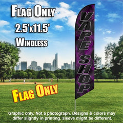 Vape Shop Black/Black Letters Purple Smoke Windless Advertising Feather Flag Only
