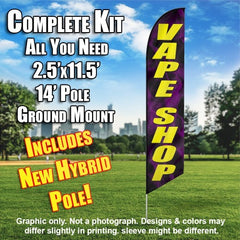 Vape Shop Black With Purple Smoke / Yellow Letters Windless Advertising Feather Flag Only