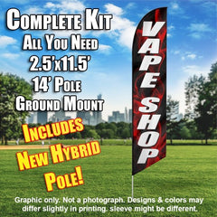 Vape Shop Black / White Red Smoke Windless Advertising Feather Flag Kit (Flag, Pole, & Ground Spike) 14 Feet Outdoor Flags