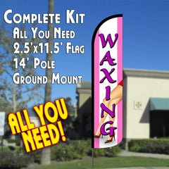 Waxing (Pink) Windless Advertising Feather Flag Kit (Flag, Pole, & Ground Spike) 14 Feet Outdoor Flags