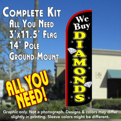 We Buy Diamonds (Black/Yellow) Windless Advertising Feather Flag Kit (Flag, Pole, & Ground Spike) 14 Feet Outdoor Flags