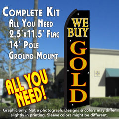 We Buy Gold (Black/Gold) Windless Advertising Feather Flag Kit (Flag, Pole, & Ground Spike) 14 Feet Outdoor Flags