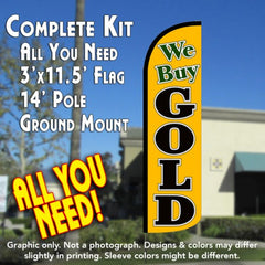 We Buy Gold (Gold/Black) Windless Advertising Feather Flag Kit (Flag, Pole, & Ground Spike) 14 Feet Outdoor Flags