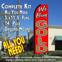 We Buy Gold (Red/Gold) Windless Advertising Feather Flag Kit (Flag, Pole, & Ground Spike) 14 Feet Outdoor Flags