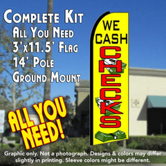 We Cash Checks (Yellow) Windless Advertising Feather Flag Kit (Flag, Pole, & Ground Spike) 14 Feet Outdoor Flags