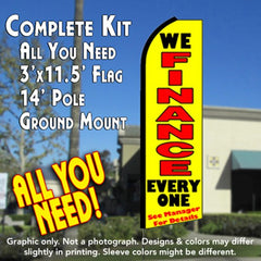 We Finance Everyone (Yellow) Windless Advertising Feather Flag Kit (Flag, Pole, & Ground Spike) 14 Feet Outdoor Flags