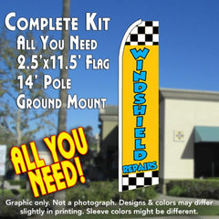Windshield Repair (Checkered) Windless Advertising Feather Flag Kit (Flag, Pole, & Ground Spike) 14 Feet Outdoor Flags