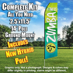 Zumba Fitness Light Green And White Windless Advertising Feather Flag Kit (Flag, Pole, & Ground Spike) 14 Feet Outdoor Flags