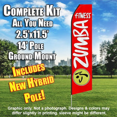 Zumba Fitness Red And White Windless Advertising Feather Flag Kit (Flag, Pole, & Ground Spike) 14 Feet Outdoor Flags