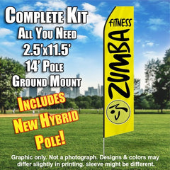 Zumba Fitness Yellow And Black Windless Advertising Feather Flag Kit (Flag, Pole, & Ground Spike) 14 Feet Outdoor Flags