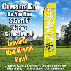 Zumba Fitness Yellow And White Windless Advertising Feather Flag Kit (Flag, Pole, & Ground Spike) 14 Feet Outdoor Flags
