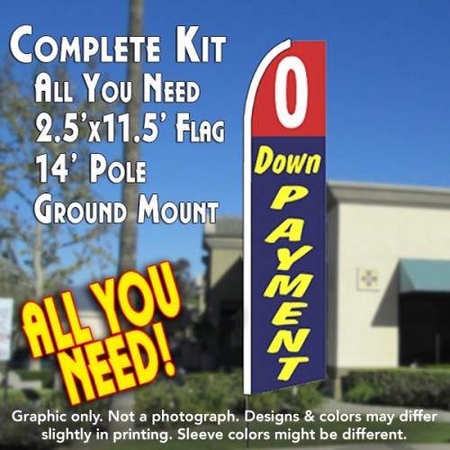 0 Down Payment (Red/Blue)  Windless Advertising Feather Flag Kit  (Flag, Pole, & Ground Spike) 14 Feet Outdoor Flags