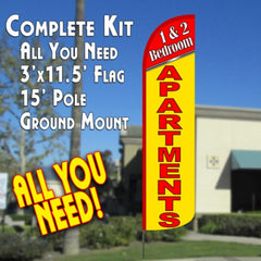 1 & 2 Bedroom Apartments  Windless Advertising Feather Flag Kit  (Flag, Pole, & Ground Spike) 14 Feet Outdoor Flags