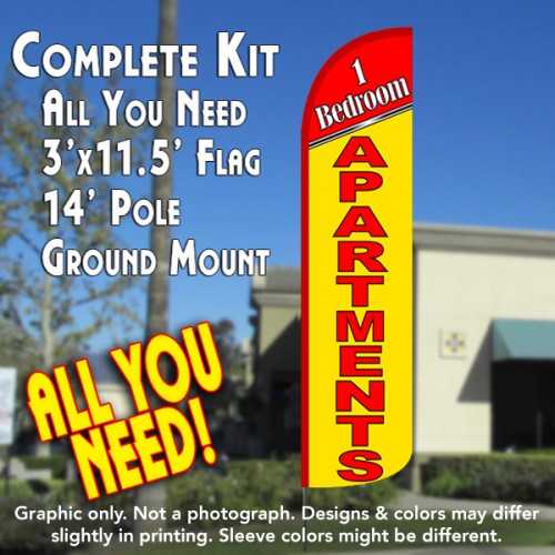 1 Bedroom Apartments  Windless Advertising Feather Flag Kit  (Flag, Pole, & Ground Spike) 14 Feet Outdoor Flags