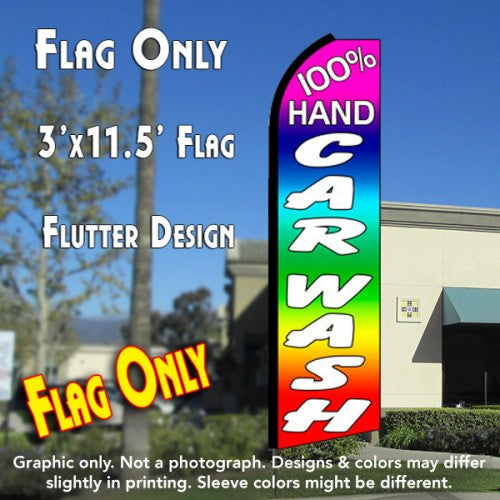 100% Hand Car Wash (Multi-Colored)  Windless Advertising Feather Flag Only