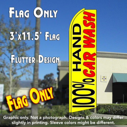100% Hand Car Wash (Yellow)  Windless Advertising Feather Flag Only