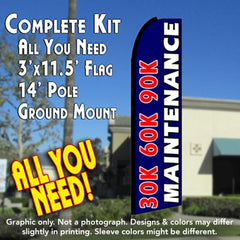 30K 60K 90K Maintenance (Blue)  Windless Advertising Feather Flag Kit  (Flag, Pole, & Ground Spike) 14 Feet Outdoor Flags