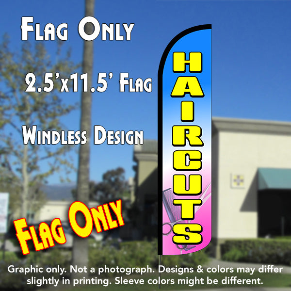 Haircuts (Blue/Yellow)  Windless Advertising Feather Flag Only