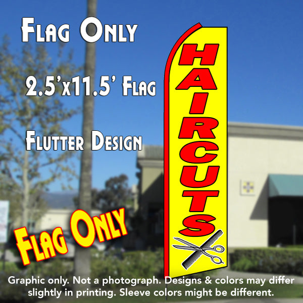 Haircuts (Yellow/Red)  Windless Advertising Feather Flag Only