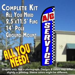A/C Service (Blue/Checks)  Windless Advertising Feather Flag Kit  (Flag, Pole, & Ground Spike) 14 Feet Outdoor Flags