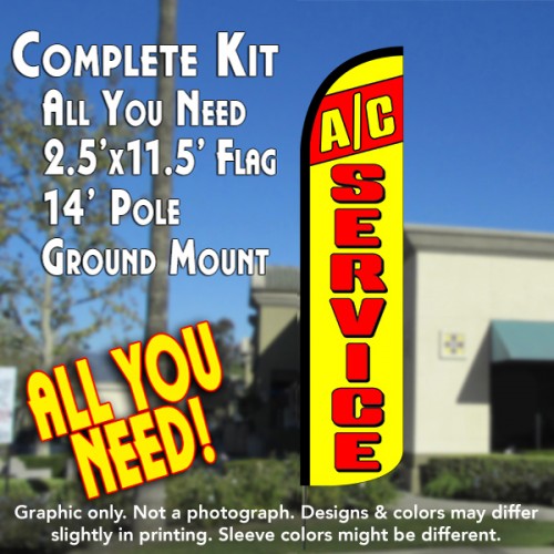 A/C Service (Red/Yellow)  Windless Advertising Feather Flag Kit  (Flag, Pole, & Ground Spike) 14 Feet Outdoor Flags