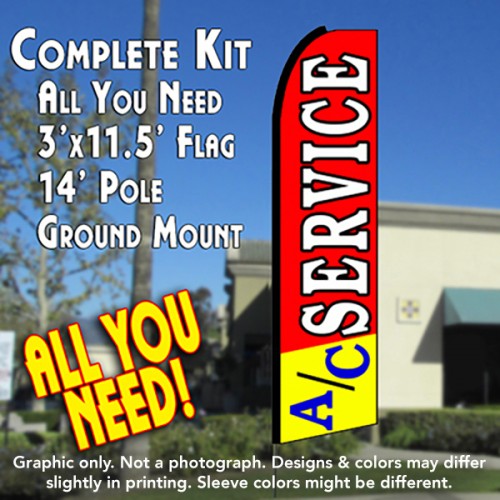 A/C Service (Red/Yellow)  Windless Advertising Feather Flag Kit  (Flag, Pole, & Ground Spike) 14 Feet Outdoor Flags