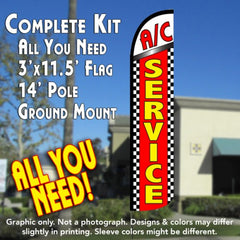 A/C Service (Checkered)  Windless Advertising Feather Flag Kit  (Flag, Pole, & Ground Spike) 14 Feet Outdoor Flags