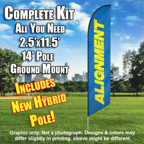 Alignment (Blue/Yellow)  Windless Advertising Feather Flag Kit  (Flag, Pole, & Ground Spike) 14 Feet Outdoor Flags