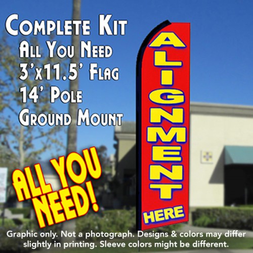 Alignment Here (Red)  Windless Advertising Feather Flag Kit  (Flag, Pole, & Ground Spike) 14 Feet Outdoor Flags