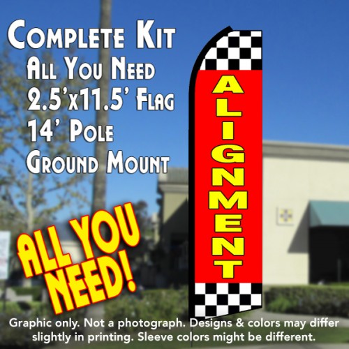 Alignment (Red/Checkered)  Windless Advertising Feather Flag Kit  (Flag, Pole, & Ground Spike) 14 Feet Outdoor Flags