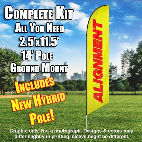 Alignment (Yellow/Red)  Windless Advertising Feather Flag Kit  (Flag, Pole, & Ground Spike) 14 Feet Outdoor Flags