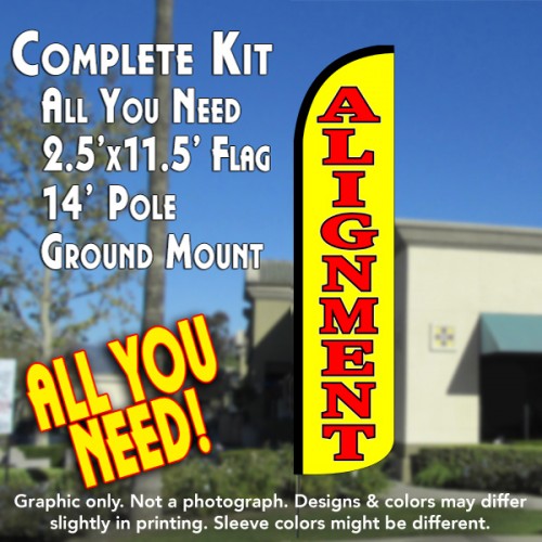 Alignment (Yellow)  Windless Advertising Feather Flag Kit  (Flag, Pole, & Ground Spike) 14 Feet Outdoor Flags