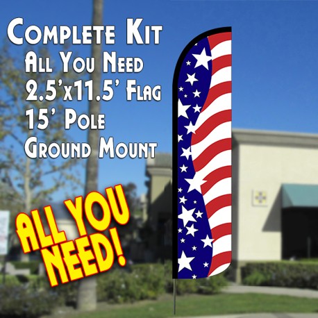 Usa American Beauty  Windless Advertising Feather Flag Kit  (Flag, Pole, & Ground Spike) 14 Feet Outdoor Flags