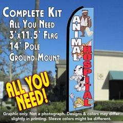Animal Hospital Blue  Windless Advertising Feather Flag Kit  (Flag, Pole, & Ground Spike) 14 Feet Outdoor Flags (Copy)