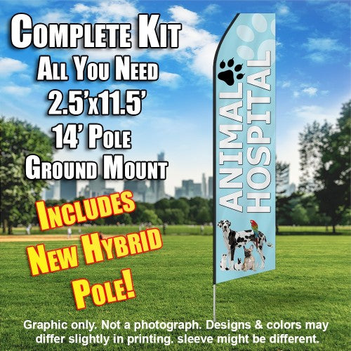 Animal Hospital Light Blue Windless Advertising Feather Flag Kit  (Flag, Pole, & Ground Spike) 14 Feet Outdoor Flags (Copy)