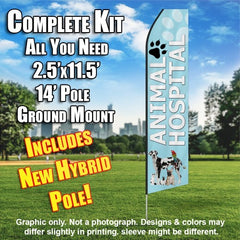 Animal Hospital Light Blue Windless Advertising Feather Flag Kit  (Flag, Pole, & Ground Spike) 14 Feet Outdoor Flags (Copy)