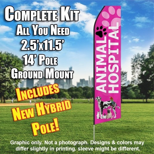 Animal Hospital Pink  Windless Advertising Feather Flag Kit  (Flag, Pole, & Ground Spike) 14 Feet Outdoor Flags (Copy) (Copy)