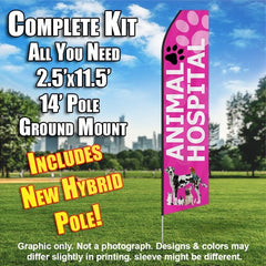 Animal Hospital Pink  Windless Advertising Feather Flag Kit  (Flag, Pole, & Ground Spike) 14 Feet Outdoor Flags (Copy) (Copy)