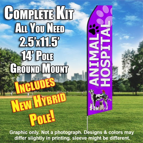 Animal Hospital Purple Windless Advertising Feather Flag Kit  (Flag, Pole, & Ground Spike) 14 Feet Outdoor Flags (Copy) (Copy)