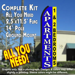 Apartments 1 & 2 Bedrooms (Blue/Yellow)  Windless Advertising Feather Flag Kit  (Flag, Pole, & Ground Spike) 14 Feet Outdoor Flags