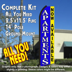 Apartments Now Available (Blue/Yellow)  Windless Advertising Feather Flag Kit  (Flag, Pole, & Ground Spike) 14 Feet Outdoor Flags