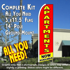 Apartments Now Available (Red/Yellow)  Windless Advertising Feather Flag Kit  (Flag, Pole, & Ground Spike) 14 Feet Outdoor Flags