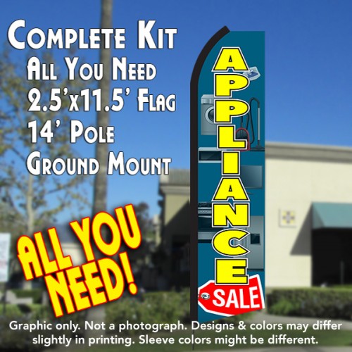 Appliance Sale (Blue/Yellow)  Windless Advertising Feather Flag Kit  (Flag, Pole, & Ground Spike) 14 Feet Outdoor Flags