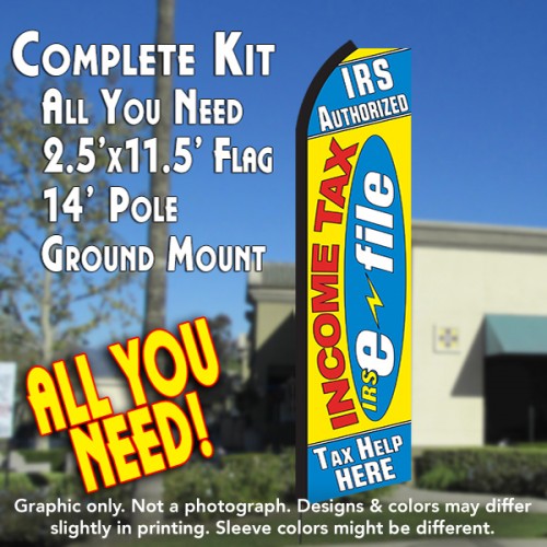 Income Tax Irs (E-File)  Windless Advertising Feather Flag Kit  (Flag, Pole, & Ground Spike) 14 Feet Outdoor Flags