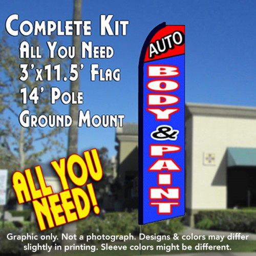 Auto Body & Paint (Red/Blue)  Windless Advertising Feather Flag Kit  (Flag, Pole, & Ground Spike) 14 Feet Outdoor Flags