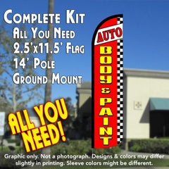 Auto Body & Paint (Red/Checkered)  Windless Advertising Feather Flag Kit  (Flag, Pole, & Ground Spike) 14 Feet Outdoor Flags
