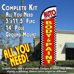 Auto Body & Paint (Checkered)  Windless Advertising Feather Flag Kit  (Flag, Pole, & Ground Spike) 14 Feet Outdoor Flags